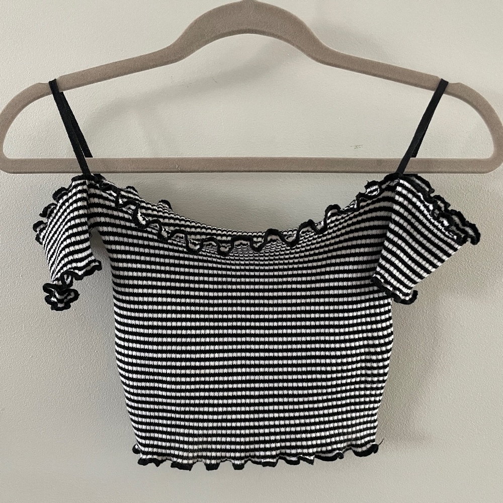 Off-The-Shoulder Black & White Crop Top